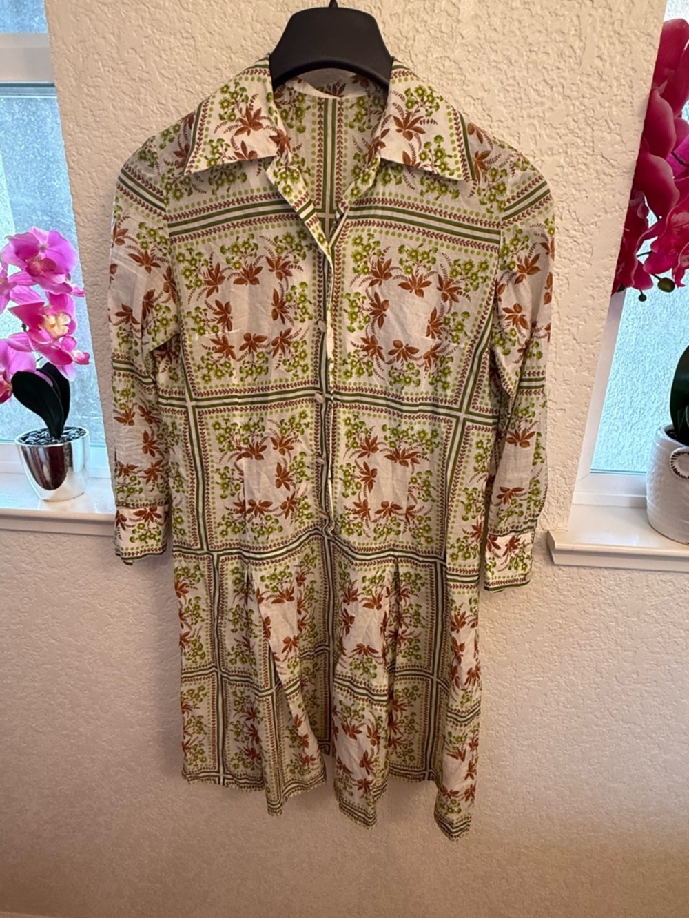 Vintage Flora Luxury Tile Shirtdress💯% Cotton Mother-of-Pearl Button Size: 8-10 - Picture 6 of 17
